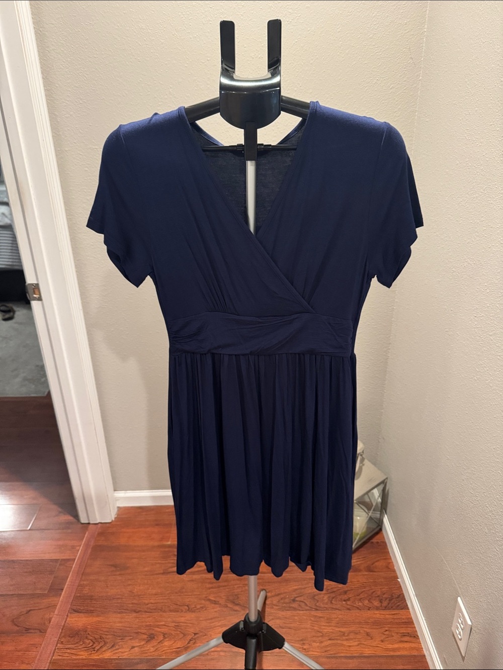 Navy Short-Sleeve V-Neck Wrap-Style Tee